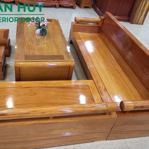 Bộ sofa góc phòng khách 5 món gỗ càte